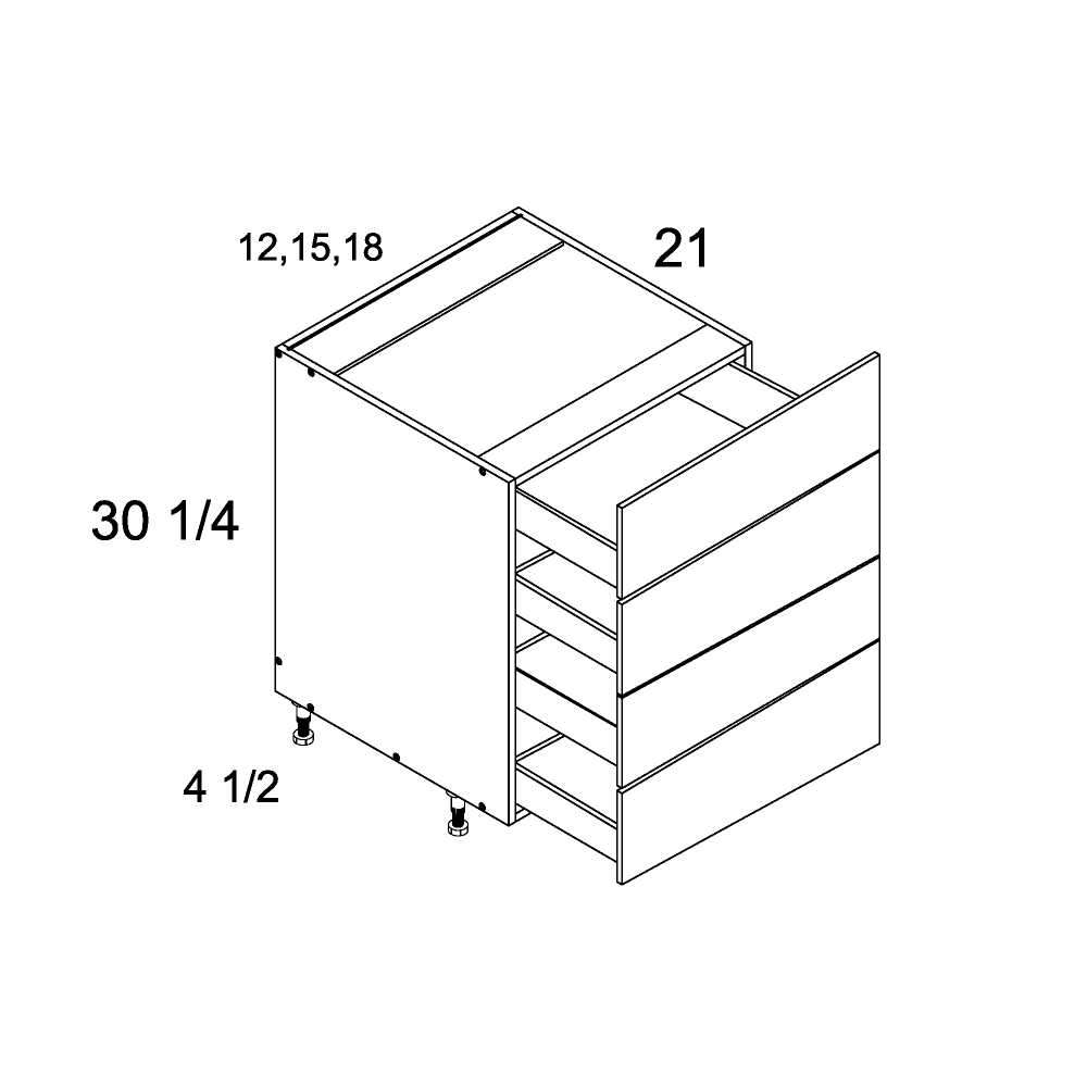 US CABINETS-ALPINE -TORINO-DARK WOOD-WHITE -FOUR -DRAWER -VANITY -BASES