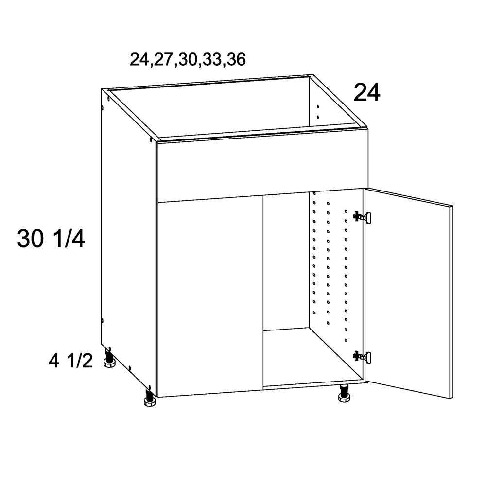 US CABINETS-ALPINE -TORINO-DARK WOOD-TWO -DOOR -SINGLE -FALSE -DRAWER -FRONT -SINK -BASE