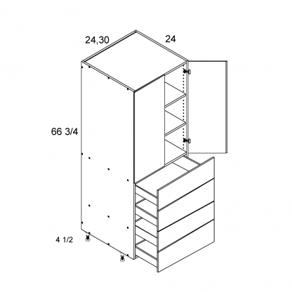 US CABINETS-ALPINE -TORINO-WHITE PINE-WHITE -TALL -TWO -DOOR -FOUR -DRAWER -UTILITIES