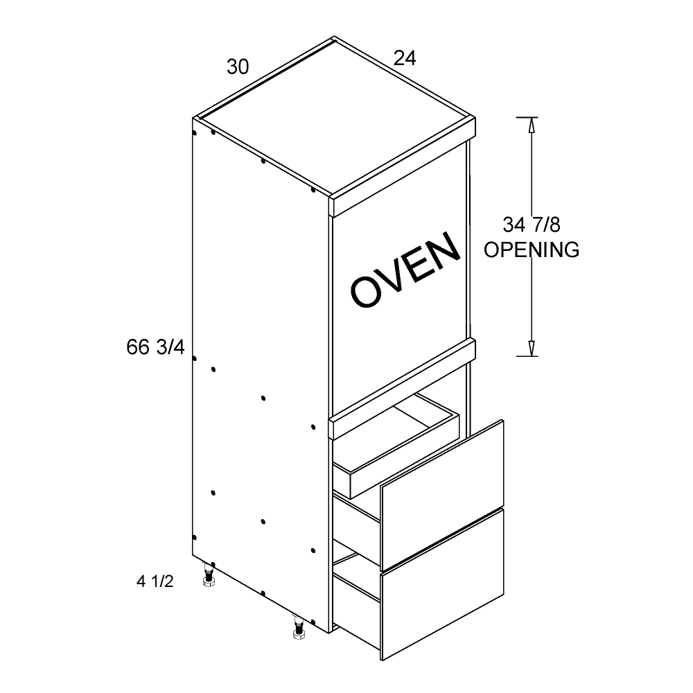 US CABINETS-ALPINE -TORINO-WHITE PINE-WHITE -TALL -SINGLE -OVEN -TWO -DRAWER -WITH -ONE -INNER -DRAWER -CABINET