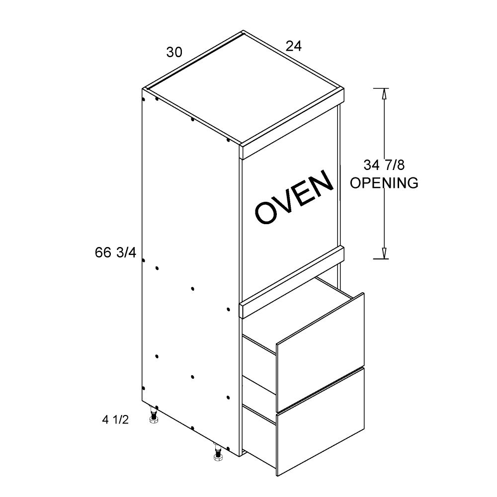 US CABINETS-ALPINE -TORINO-WHITE PINE-WHITE -TALL -SINGLE -OVEN -TWO -DRAWER -CABINET