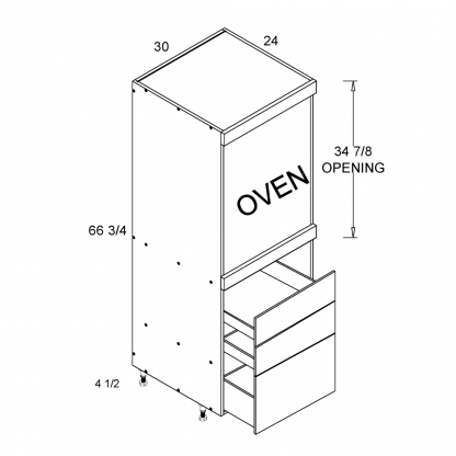 US CABINETS-ALPINE -TORINO-WHITE PINE-WHITE -TALL -SINGLE -OVEN -THREE -DRAWER -CABINET