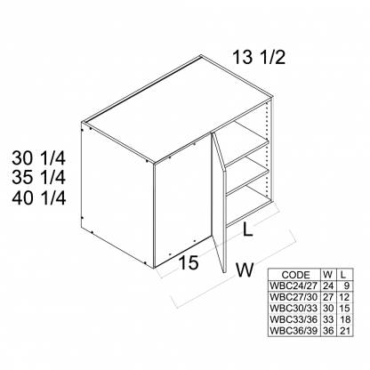 US CABINETS-ALPINE -TORINO-WHITE PINE-30 1/4" -H -BLIND -CORNER -WALL -CABINETS