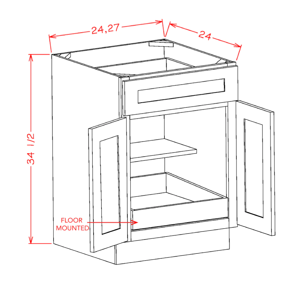 US Cabinets-Highland-Shaker-Dove-DOUBLE-DOOR-SINGLE-DRAWER-ONE-ROLLOUT-SHELF-BASE-KITS
