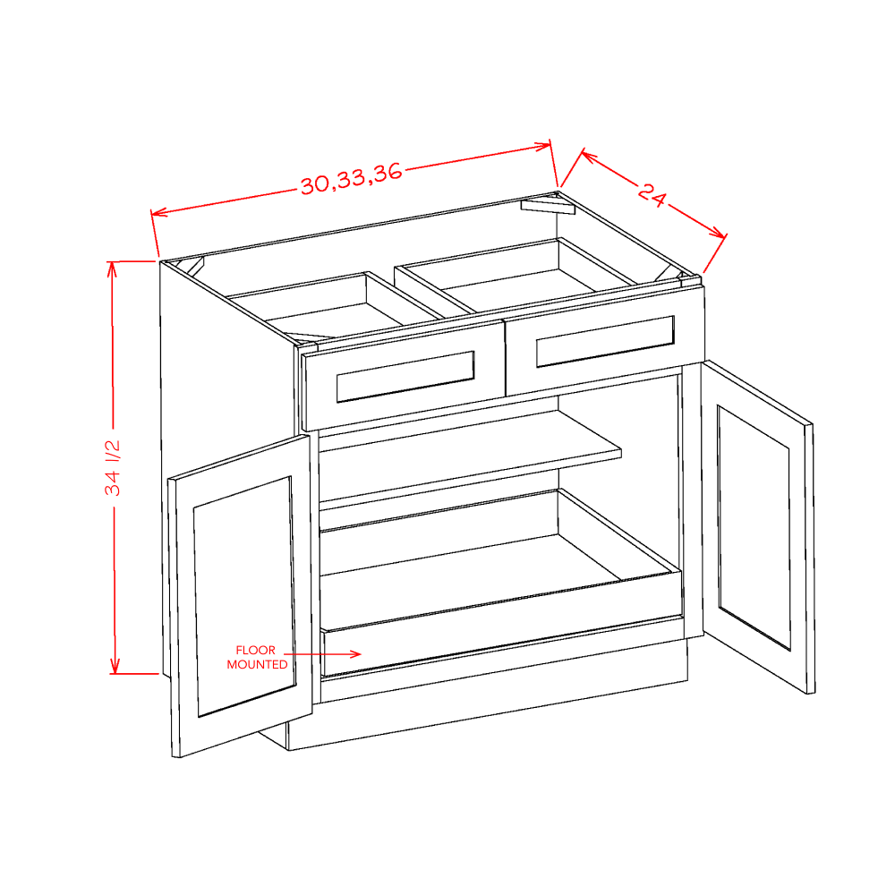 US Cabinets-Highland-Casselberry-Saddle-DOUBLE-DOOR-DOUBLE-DRAWER-ONE-ROLLOUT-SHELF-BASE-KITS