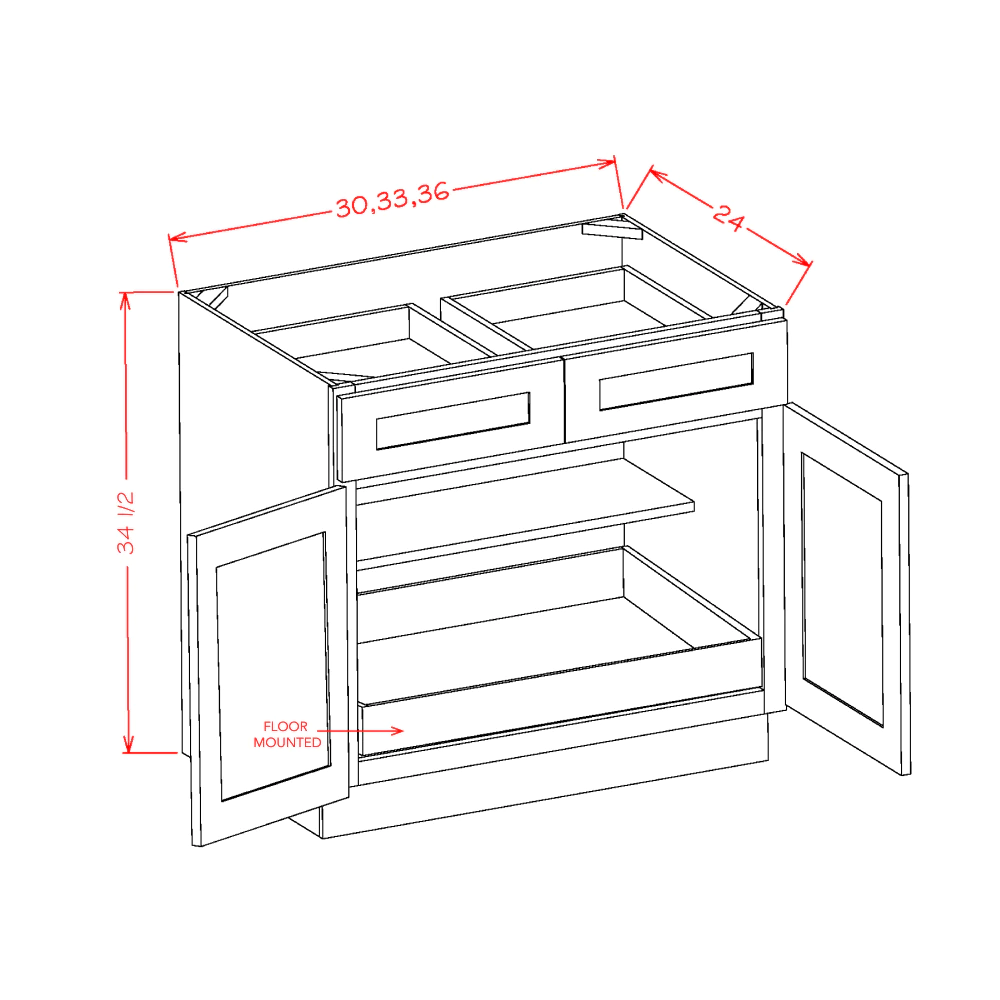 US Cabinets-Highland-Shaker-Dove-DOUBLE-DOOR-DOUBLE-DRAWER-ONE-ROLLOUT-SHELF-BASE-KITS