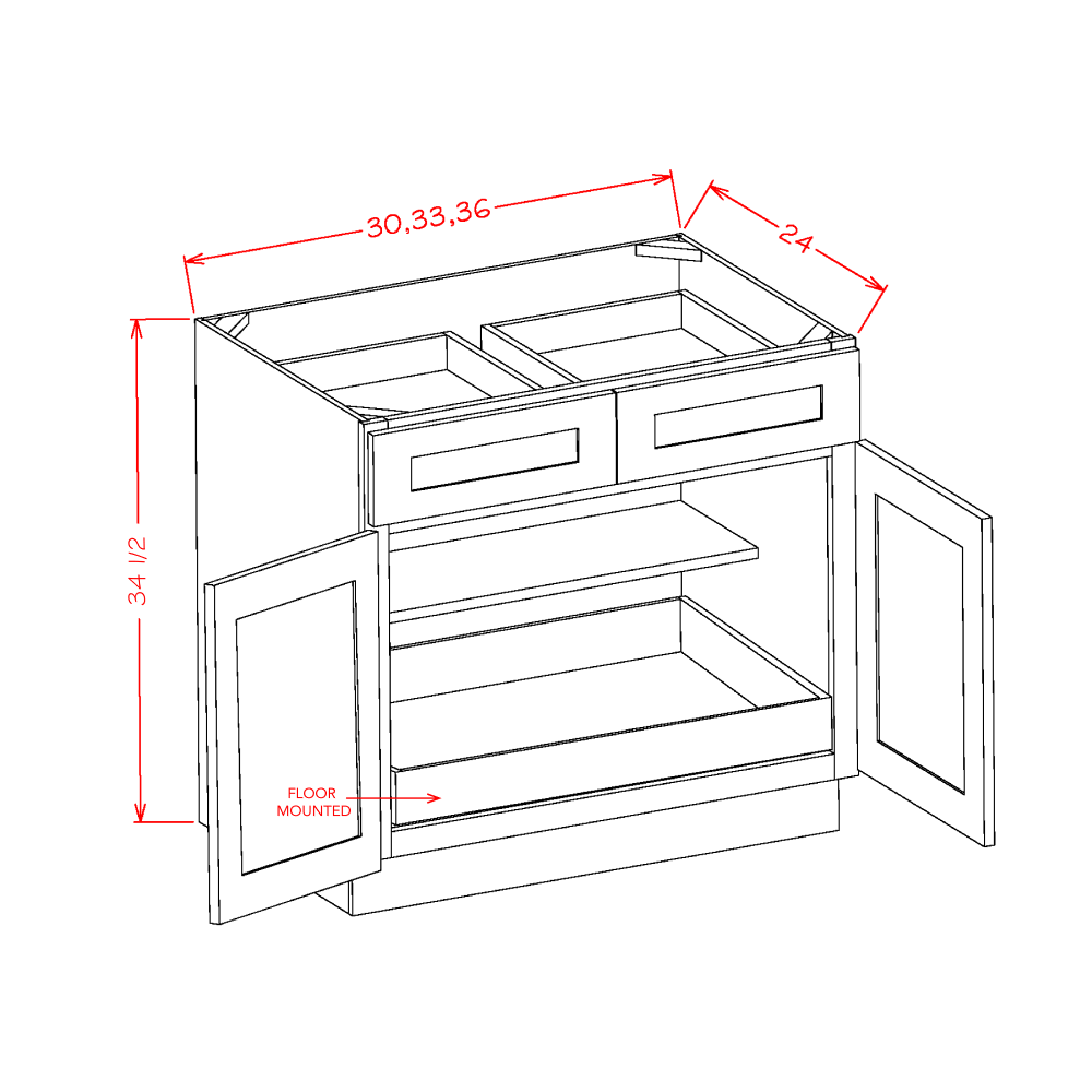 US Cabinets-Highland-Shaker-Antique White-DOUBLE-DOOR-DOUBLE-DRAWER-ONE-ROLLOUT-SHELF-BASE-KITS