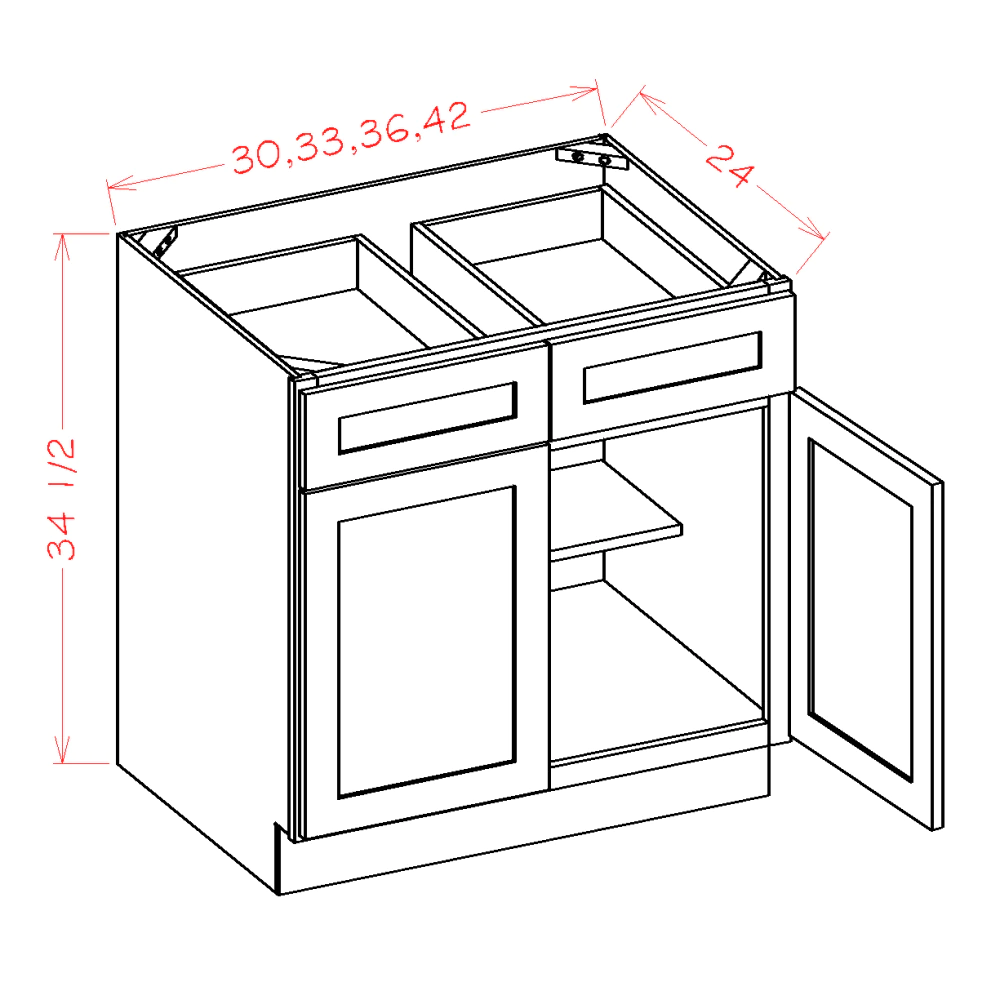 US Cabinets-Highland-Shaker-White-DOUBLE-DOOR-DOUBLE-DRAWER-BASES