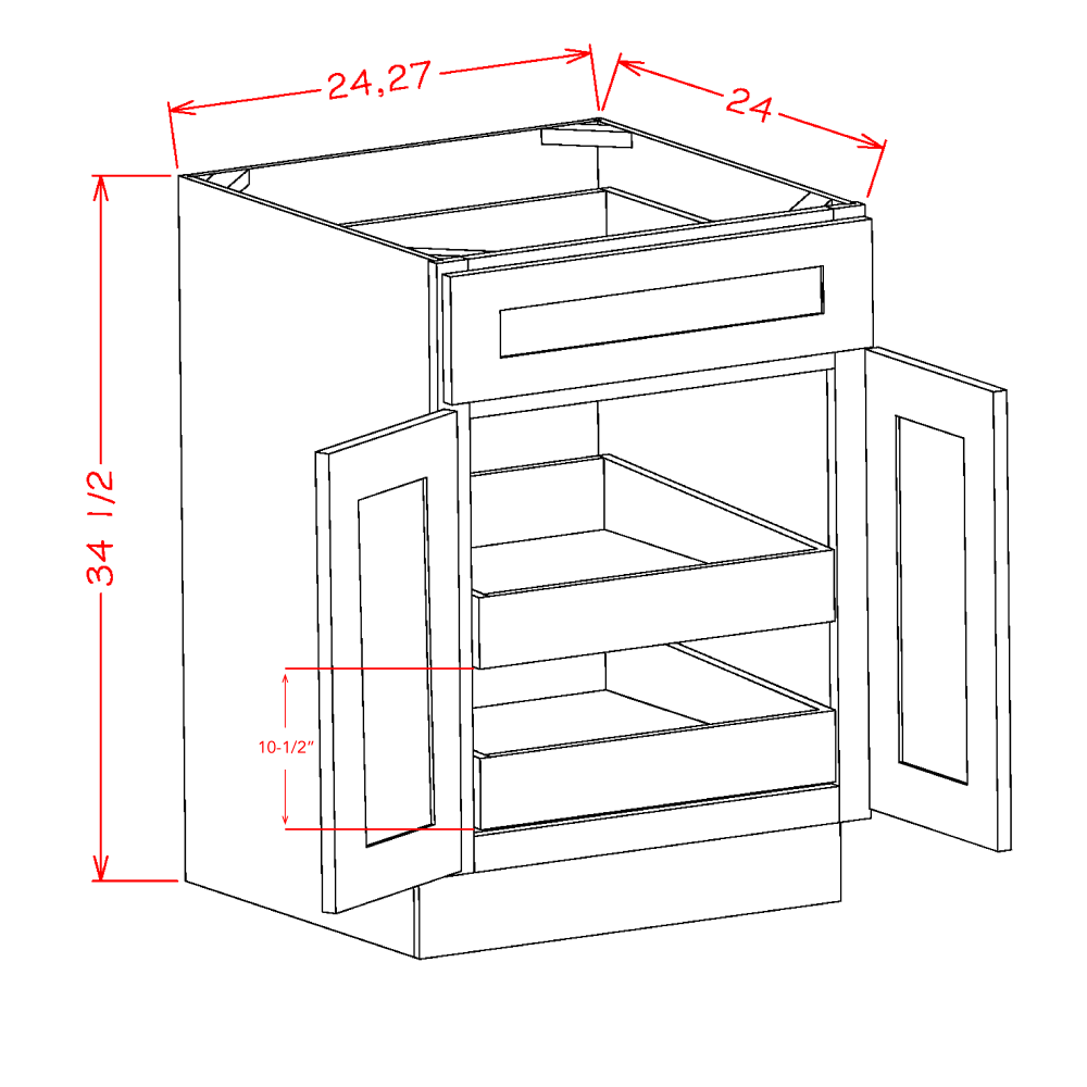 US Cabinets-Highland-Shaker-Cinder-DOUBLE-DOOR-SINGLE-DRAWER-TWO-ROLLOUT-SHELF-BASE-KITS