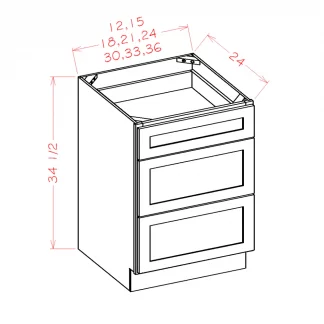 US Cabinets-Highland-Shaker-White-THREE-DRAWER-BASES