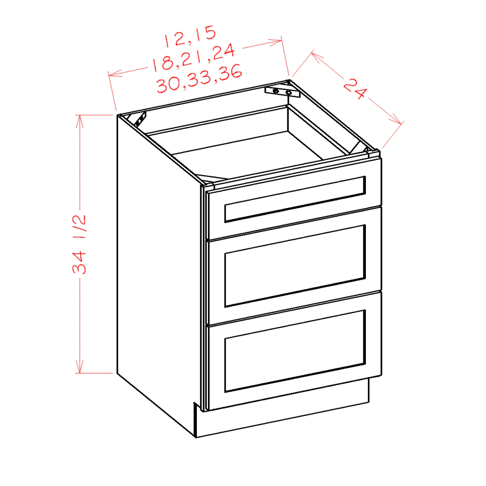 US Cabinets-Highland-Shaker-Grey-THREE-DRAWER-BASES