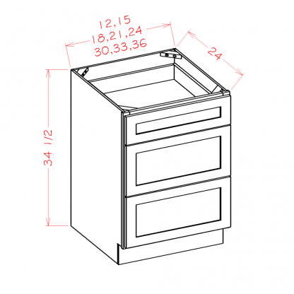 US Cabinets-Highland-Shaker-Cinder-THREE-DRAWER-BASES