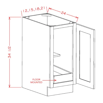 US Cabinets-Highland-Shaker-White-SINGLE-FULL-HEIGHT-DOOR-ONE-ROLLOUT-SHELF-BASE-KITS