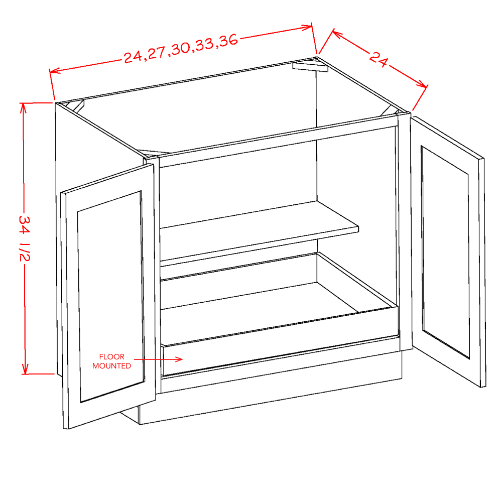 US Cabinets-Highland-Shaker-Cinder-DOUBLE-FULL-HEIGHT-DOOR-ONE-ROLLOUT-SHELF-BASE-KITS