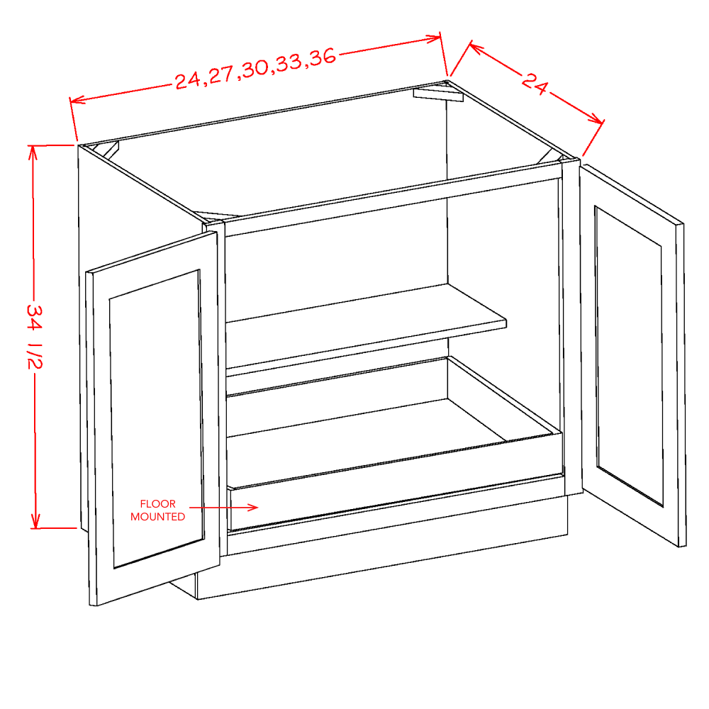 US Cabinets-Highland-Shaker-Antique White-DOUBLE-FULL-HEIGHT-DOOR-ONE-ROLLOUT-SHELF-BASE-KITS