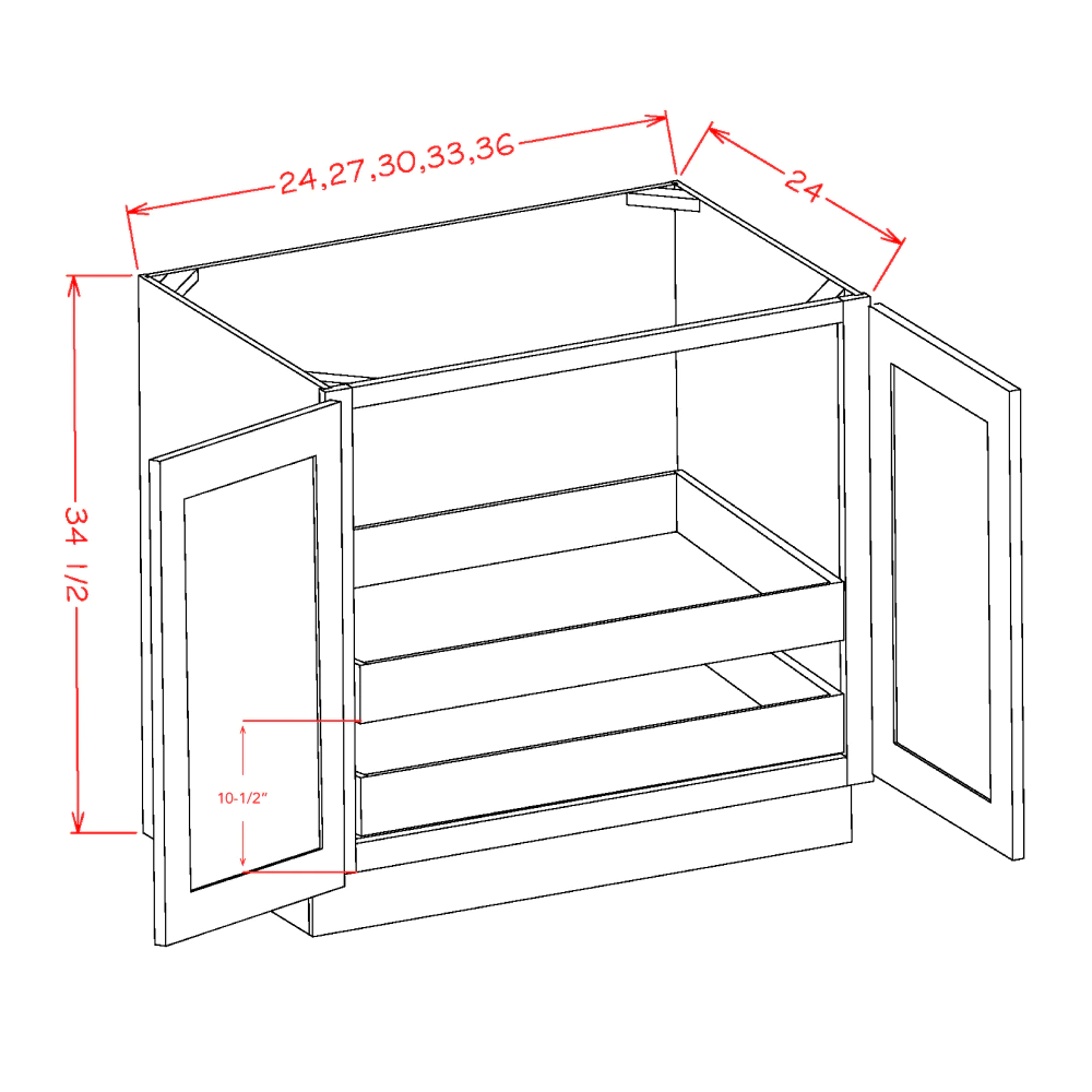 US Cabinets-Highland-Shaker-Dove-DOUBLE-FULL-HEIGHT-DOOR-TWO-ROLLOUT-SHELF-BASE-KITS