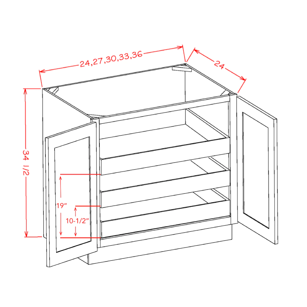 US Cabinets-Highland-Shaker-White-DOUBLE-FULL-HEIGHT-DOOR-THREE-ROLLOUT-SHELF-BASE-KITS