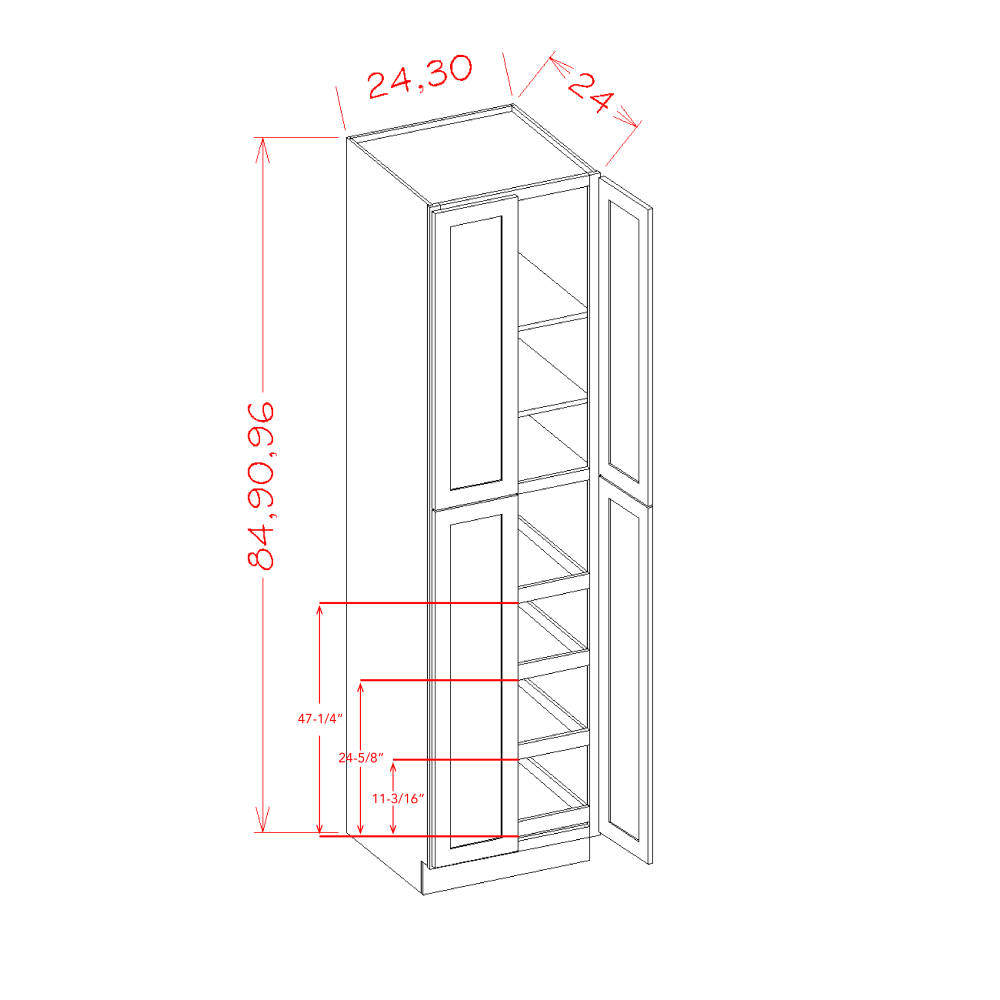 US Cabinets-Highland-Casselberry-Antique White-FOUR-DOOR-UTILITY-ROLLOUT-SHELF-CABINET-KIT