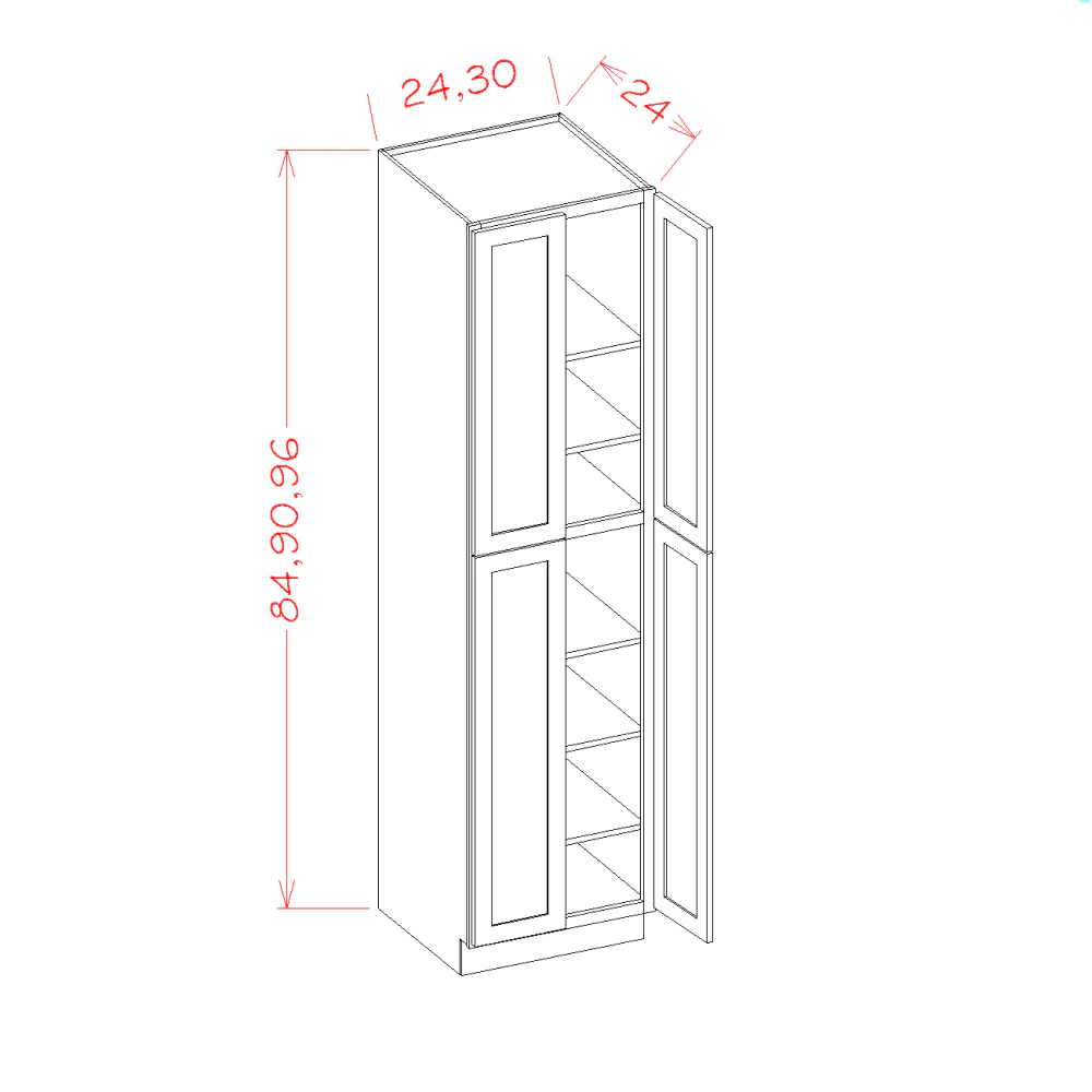 US Cabinets-Highland-Shaker-White-FOUR-DOOR-UTILITY-CABINETS