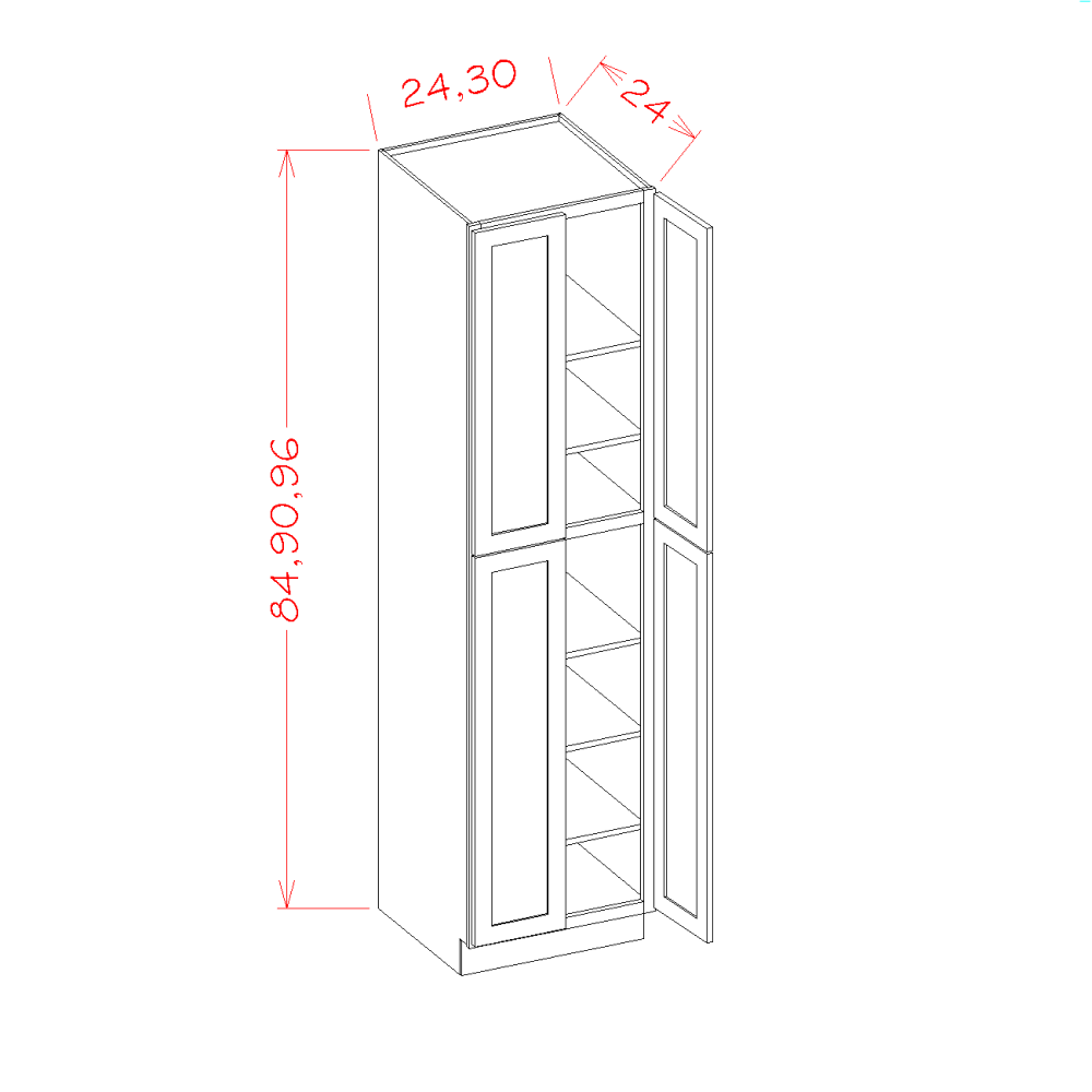 US Cabinets-Highland-Shaker-Antique White-FOUR-DOOR-UTILITY-CABINETS