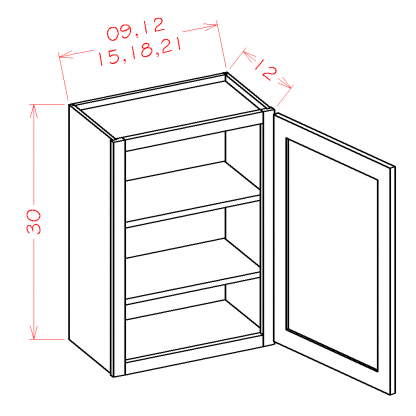 US Cabinets-Highland-Shaker-White-30"-HIGH-SINGLE-DOOR-WALL-CABINETS