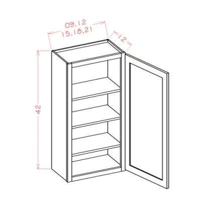 US Cabinets-Highland-Shaker-White-42"-HIGH-SINGLE-DOOR-WALL-CABINETS