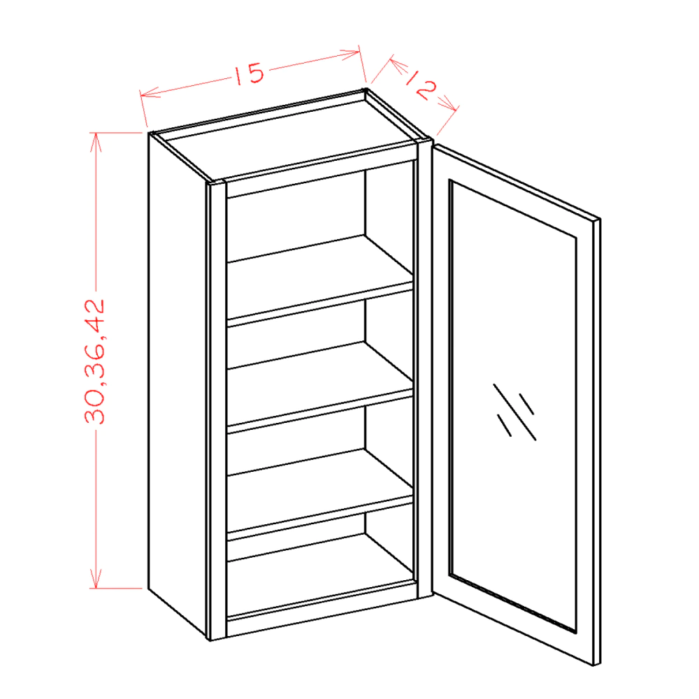 US Cabinets-Highland-Shaker-White-SINGLE-GLASS-DOOR-WALL-CABINETS