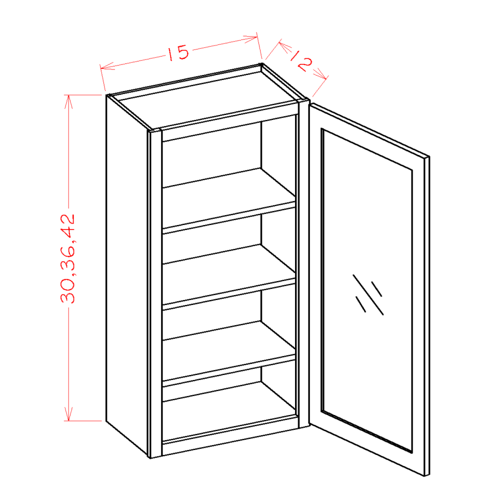 US Cabinets-Highland-Shaker-Antique White-SINGLE-GLASS-DOOR-WALL-CABINETS