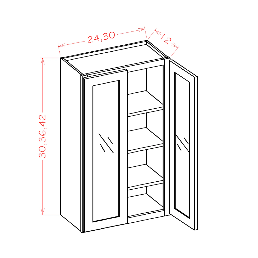 US Cabinets-Highland-Shaker-Dove-DOUBLE-GLASS-DOOR-WALL-CABINETS