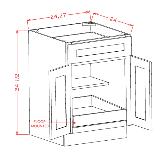 US Cabinets-Highland-Torrance-White-DOUBLE-DOOR-SINGLE-DRAWER-ONE-ROLLOUT-SHELF-BASE-KITS