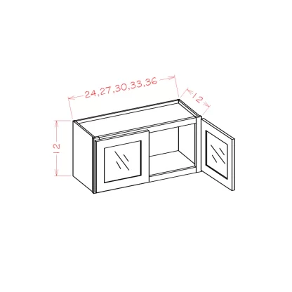 US Cabinets-Highland-Shaker-Dove-12"-HIGH-DOUBLE-GLASS-DOOR-WALL-STACKER-CABINETS