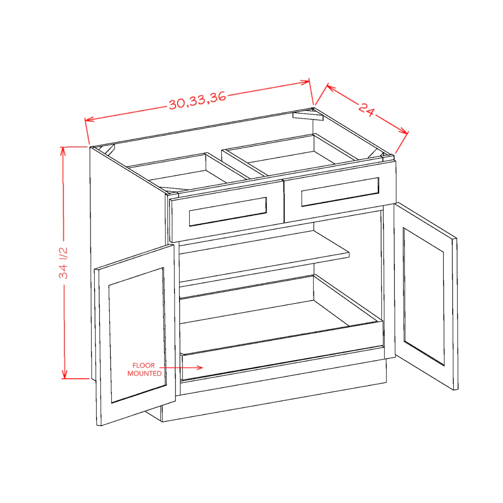 US Cabinets-Highland-Shaker-White-DOUBLE-DOOR-DOUBLE-DRAWER-ONE-ROLLOUT-SHELF-BASE-KITS